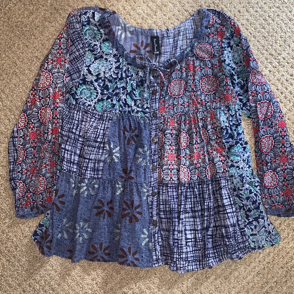 Sacred Threads Patchwork Boho Babydoll Top - image 8